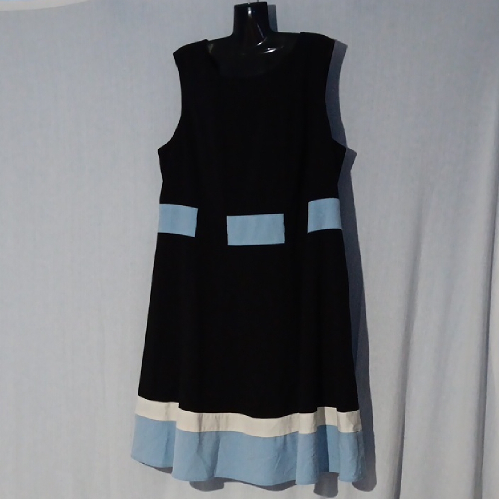 Calvin Klein Halter Sleeveless Baby Blue on Black Zip Dress Layered Slip 18W